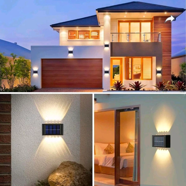 Wireless Solar Outdoor Lights Waterproof Up and Down Wall Lamp Dusk to Dawn Outdoor Lighting Aluminum Housing for Yard Deck Garden Garage Walkway Porch 4 Led (Set of 2)