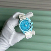 Analog Speedmaster MoonSwatch High Quality Quartz Movement Chronograph Machinery Watch - Blue