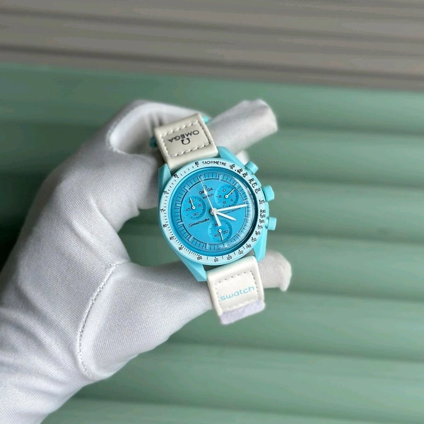Analog Speedmaster MoonSwatch High Quality Quartz Movement Chronograph Machinery Watch - Blue