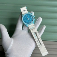 Analog Speedmaster MoonSwatch High Quality Quartz Movement Chronograph Machinery Watch - Blue