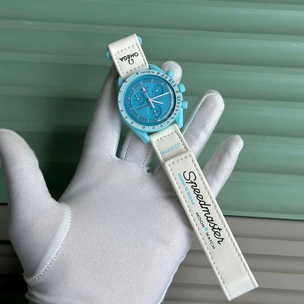 Analog Speedmaster MoonSwatch High Quality Quartz Movement Chronograph Machinery Watch - Blue