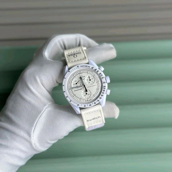 Analog Speedmaster MoonSwatch High Quality Quartz Movement Chronograph Machinery Watch - White