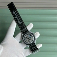 Analog Speedmaster MoonSwatch High Quality Quartz Movement Chronograph Machinery Watch - Black