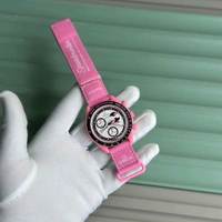 Analog Speedmaster MoonSwatch High Quality Quartz Movement Chronograph Machinery Watch - Pink