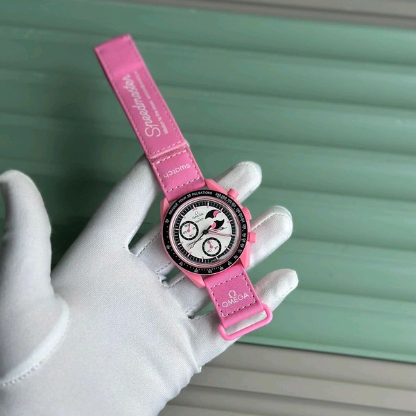 Analog Speedmaster MoonSwatch High Quality Quartz Movement Chronograph Machinery Watch - Pink