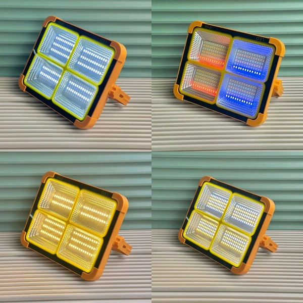Solar LED Floodlight with Built-in Power Bank, 4-Grid Ultra Bright Panels, IP66 Waterproof, Ideal for Outdoor Lighting, Garage, and Storefronts