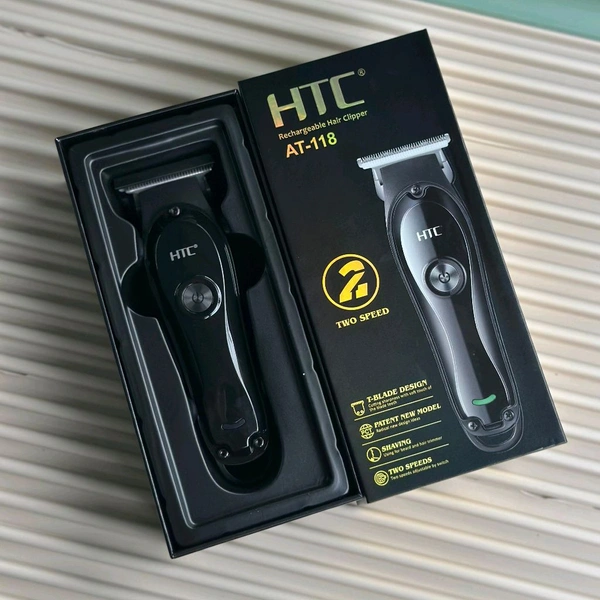 HTC AT-118 Rechargeable Hair Clipper – 2-Speed, T-Blade Design, USB Charging, with 4 Guide Combs & Cleaning Kit