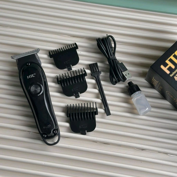 HTC AT-118 Rechargeable Hair Clipper – 2-Speed, T-Blade Design, USB Charging, with 4 Guide Combs & Cleaning Kit