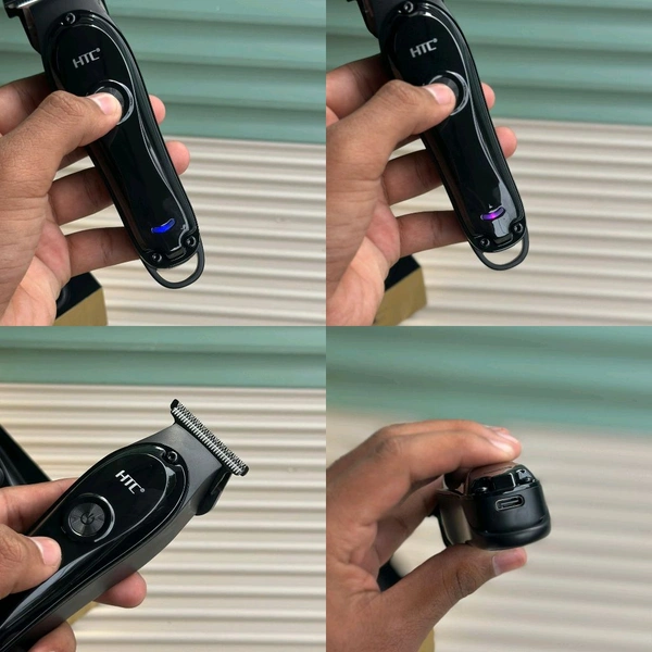 HTC AT-118 Rechargeable Hair Clipper – 2-Speed, T-Blade Design, USB Charging, with 4 Guide Combs & Cleaning Kit