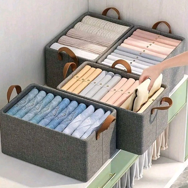Cloth storage baskets, closet storage bins, Canvas Fabric Storage Basket for shelves, basket organizers for shelf, storage bins for clothes  - Pack Of 3