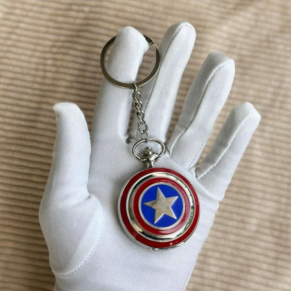 Vintage Pocket Watch Keychain | Retro Design | Quartz Movement | Gift Choice - Captain Shield