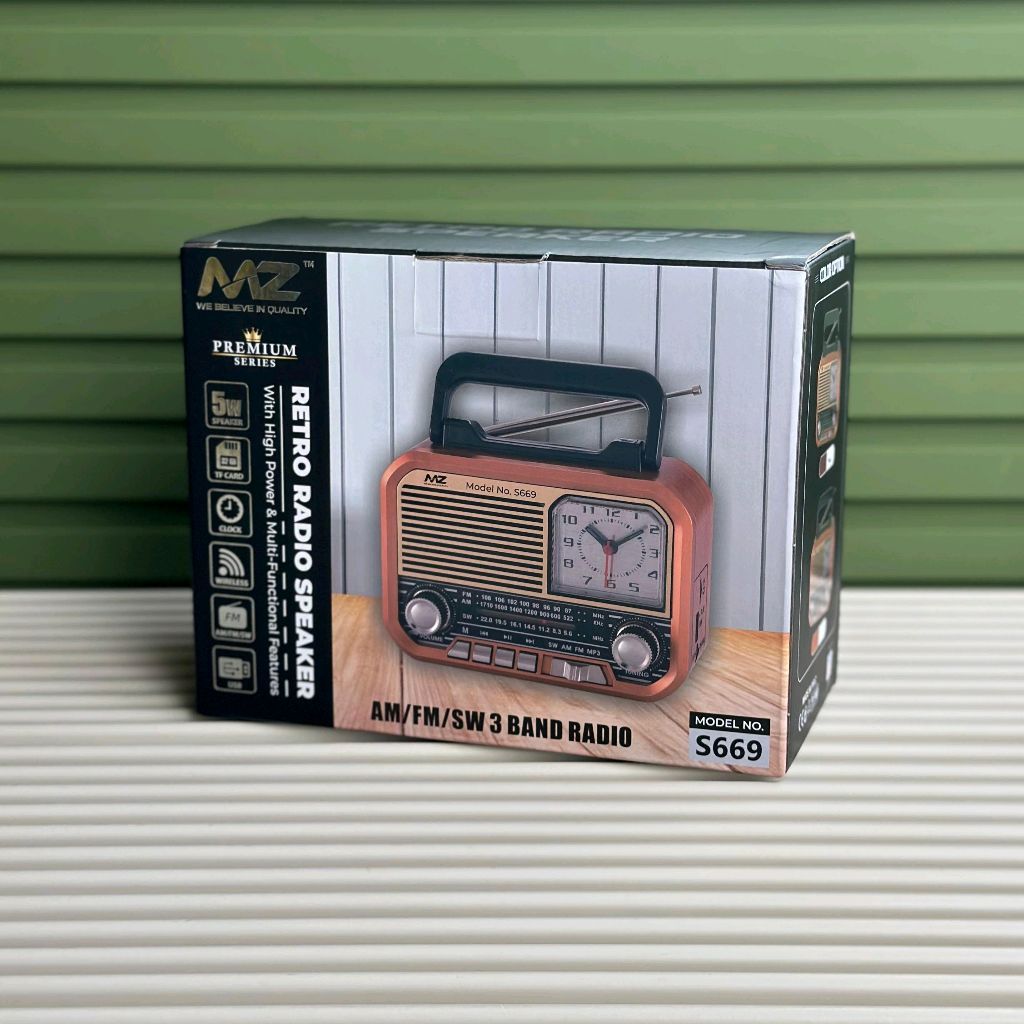 MZ S669 Retro Radio Speaker | AM/FM/SW 3 Band | Classic Clock +
