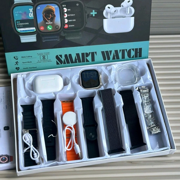 Ultra Gear Ultra Suit Max – Series 8 Ultra (49mm) | 10-in-1 Combo Smartwatch Pack with 7 Straps, Earbuds & Wireless Charger