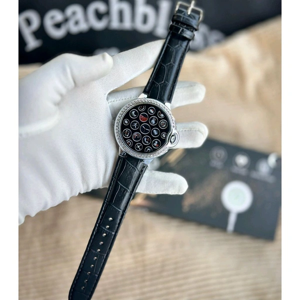 Elegant Round Smartwatch for Women – Roman Dial, Crystal Bezel, Bluetooth Calling & Health Tracking