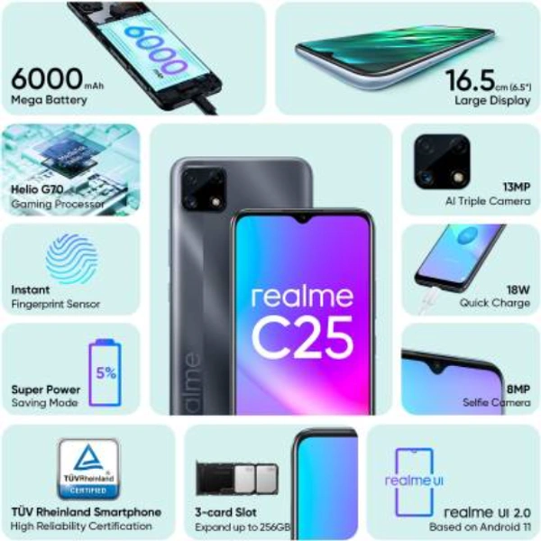 REALME realme C25 ( 64 GB)  (4 GB RAM) - Watery Grey,, EMI STARTING @ 9990/- * CONDITION APPLY, CASH ON DELIVERY,PHONEPAY,GOOGLE PAY,NETBANKING,DEBIT & CREDIT CARD PAYMENT AVALIABLE, 4GB/64GB