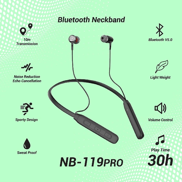 AROMA Aroma Yellow Series NB 119 PRO - 30 Hours Playtime with Powerful Bass,in Built Mic in Ear Bluetooth Neckband Headphones - BLACK, CASH ON DELIVERY,PHONEPAY,GOOGLE PAY,NETBANKING,DEBIT & CREDIT CARD PAYMENT AVALIABLE