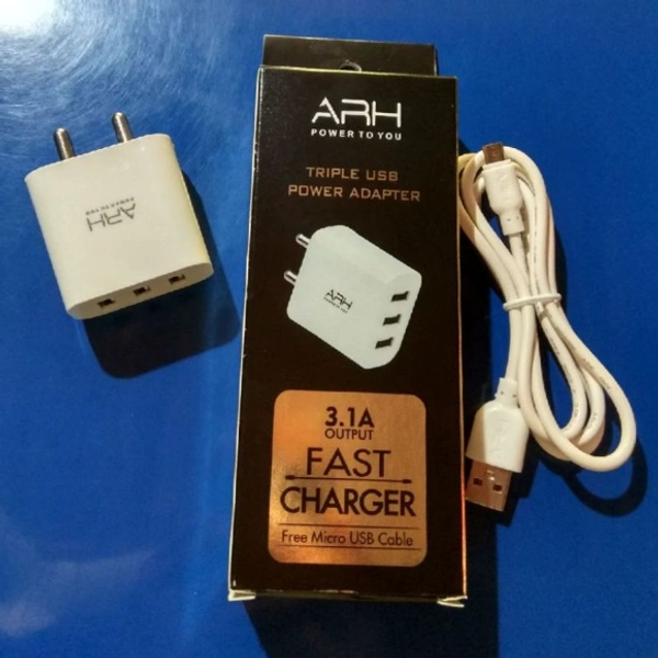 ARH FS-331 TRIPLE USB 3.1AMP FAST CHARGER WITH DATA CABLE - WHITE, COD ,PHONEPAY,GOOGLE PAY,NETBANKING,UPI PAYMENT,DEBIT & CREDIT CARD PAYMENT., YES