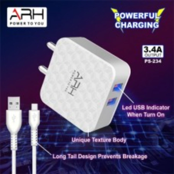 ARH 3.4 AMP DUAL USB FAST CHARGER - WHITE, YES
