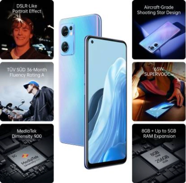 OPPO Reno7 5G  - Starry Black, BAJAJ FINSEREV, PINLABS, TVS CREDIT, DEBIT CARD EMI * T&C APPLY, BAJAJ FINSEREV, PINLABS, TVS CREDIT, DEBIT CARD EMI * T&C APPLY, 8GB/256GB
