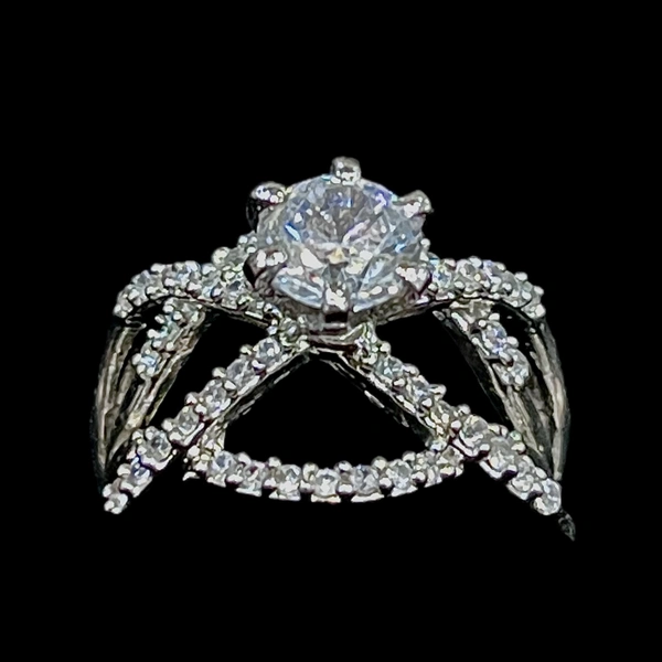 Ladies Silver Solitaire Ring  - 14, 92.5 Hallmarked Sterling Silver, 4.5 Grams
