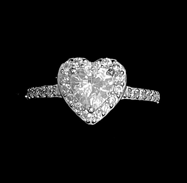 Ladies Heart Cut AD Silver Ring - 92.5 Hallmarked Sterling Silver, 13, 2.6 Gram