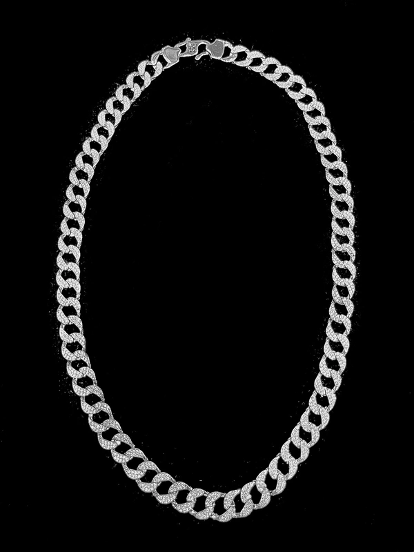 Gents Cuban Ice Silver Chain - 92.5 Steerling Silver, 18 Inch, 49 Grams