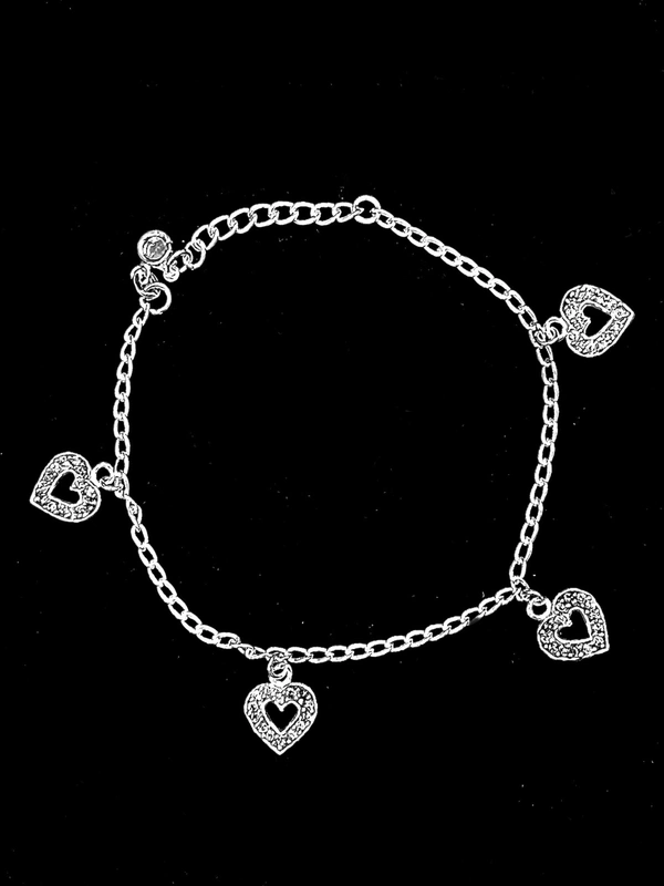 Ladies Heart Silver Bracelet - 92.5 Steerling Silver, Free Size, 5.70 Grams