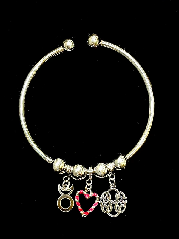 Ladies Silver Heart Fancy Kada - 92.5 Hallmarked Sterling Silver, 2.25 Inches, 11.4 Grams