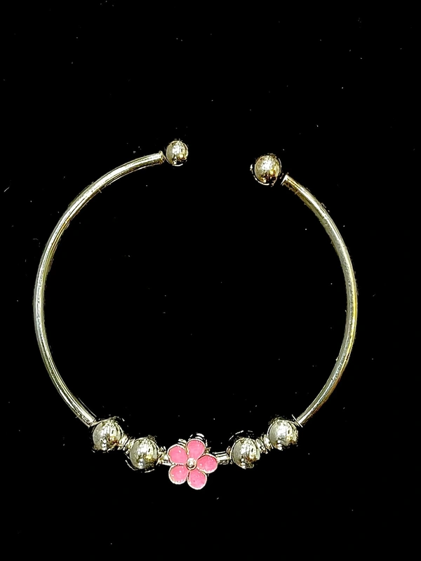 Ladies Flower Kada Silver - 92.5 Hallmarked Sterling Silver, 2.25 Inches, 10.0 Grams