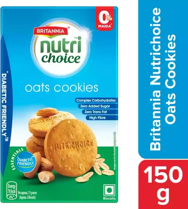 BRITANNIA NutriChoice Essentials Oats Cookies (No Added Sugar & Diabetic Friendly) Digestive, 150 g - 150 g