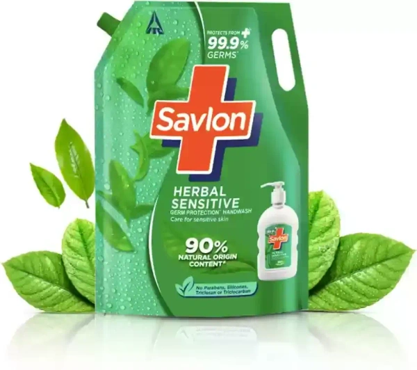 Savlon Herbal Sensitive Germ Protection Liquid Handwash Refill, 99.99% Germ Protection Hand Wash Refill Pouch, 1500 ml - 1500 mL