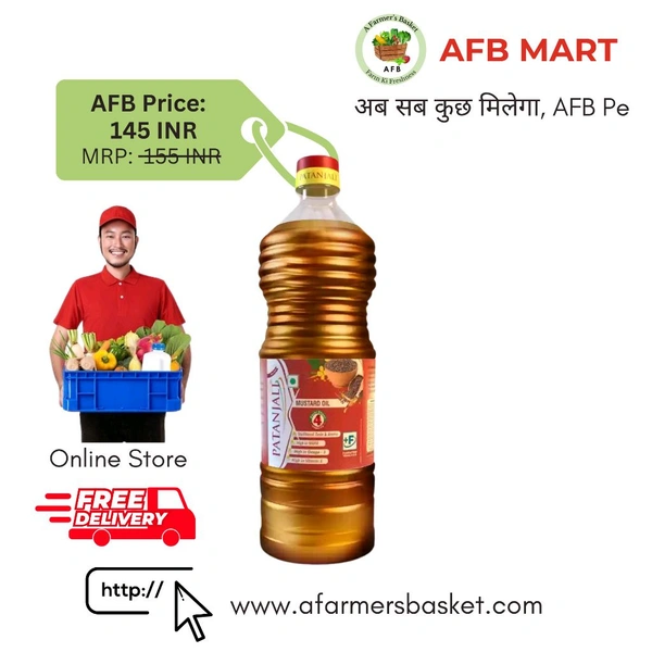 PATANJALI Pure kachi Ghani/Chekku, Sarson Tel Mustard Oil Plastic Bottle - 1 L