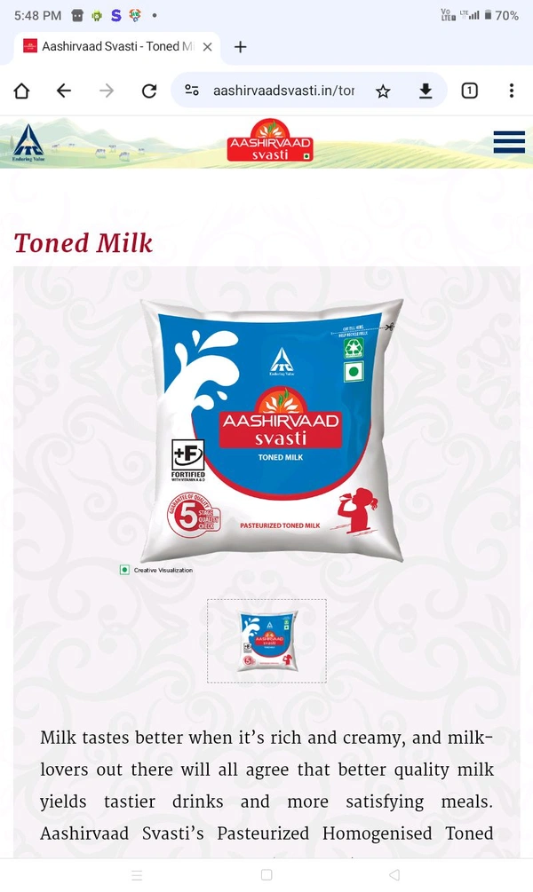 AASHIRVAAD SVASTI Milk 500ml - Tonned, 1