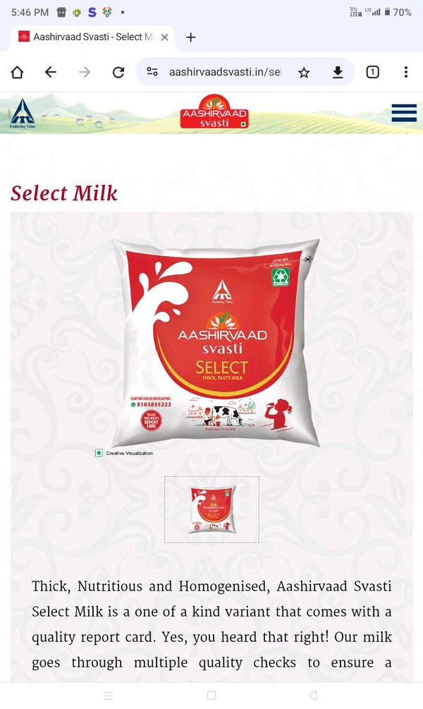 AASHIRVAAD SVASTI Milk 500ml - Select, 1