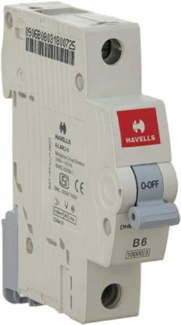 Havells HAVELLS PVC Plastic 6A MCB SP B Curve (White) DHMGBSPF006 - 6A, White, 6 Month