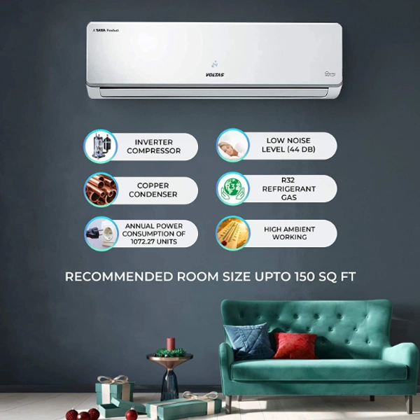 Voltas 1.5 Ton 3 Star Inverter Split AC (Copper 183VCZS White) - 1.5 Ton, White, 1 year on product, 1 year on condenser, 5 years on compressor