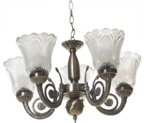 Das/P/ Brass Jhumar Chandelier Ceiling Lamp - Hanging , Golden, Glass, NA