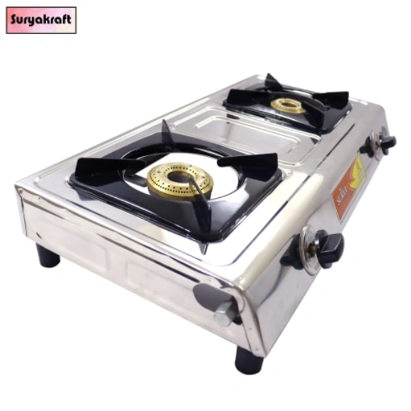 SuryaKraft SKDBMNCI Stainless Steel Manual Gas Stove (2 Burners) - 2 Burners, Silver, NA