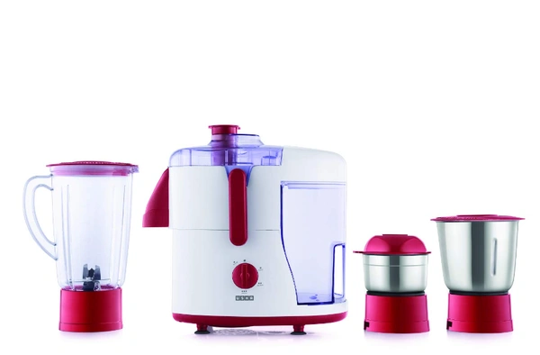 USHA Usha JMG 0500XJ3 500 -Watt Juicer Mixer Grinder with 3 Jars (Red/White) - 500W, WHITE, RED, 2 Year Domestic Warranty.