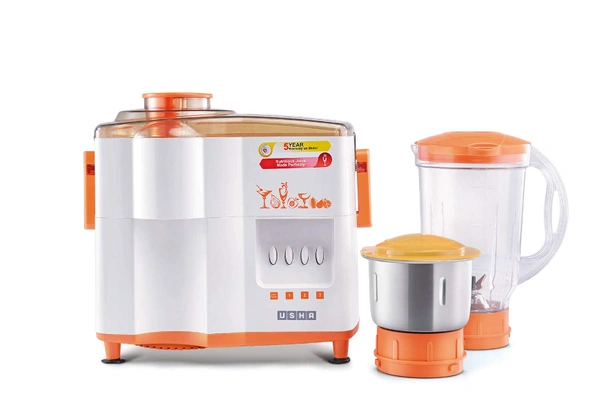 USHA usha juicer Mixer Grinder (3442) Popular 450 watt Multicolor 2 jar - 450W, WHITE, ORANGE, 5 YEAR BRAND WARRANTY