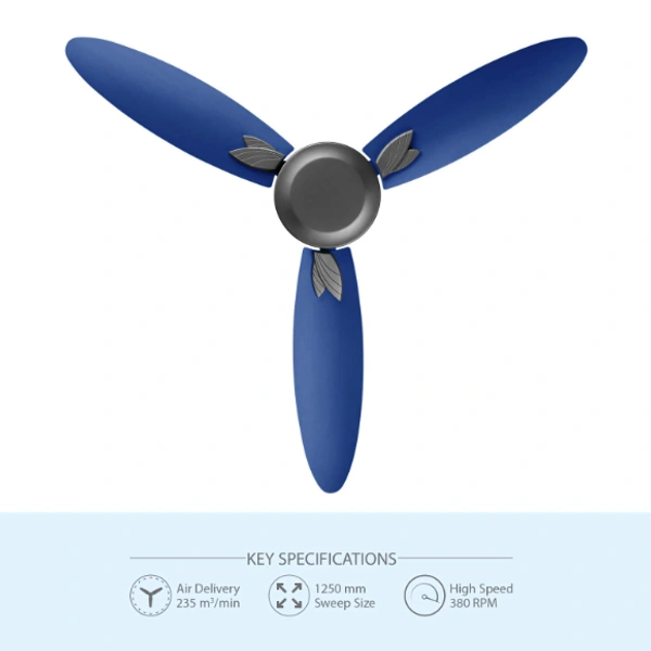 USHA Bloom Magnolia 1250 mm 3 Blade Ceiling Fan  (Blue,Grey) - 1250MM, Sparkle Grey and Blue, 2 Year's Manufacturer Warranty