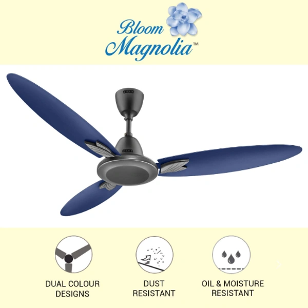 USHA Bloom Magnolia 1250 mm 3 Blade Ceiling Fan  (Blue,Grey) - 1250MM, Sparkle Grey and Blue, 2 Year's Manufacturer Warranty