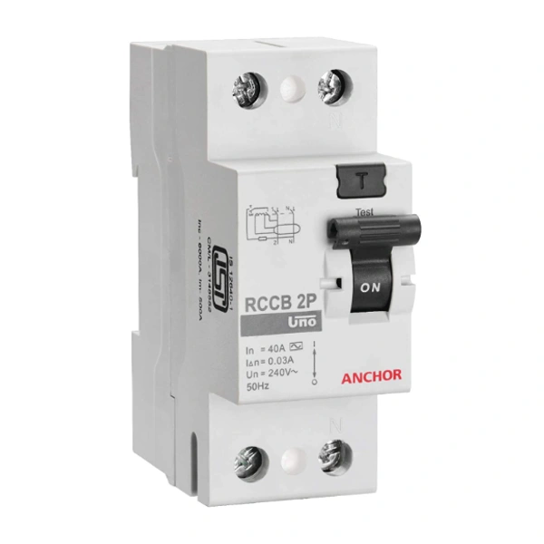 Anchor by Panasonic 98211 Uno Series 40 Ampere Dual Pole 100Ma RCCB, (White, PVC Plastic) - 40A, White, 6 Month Warranty