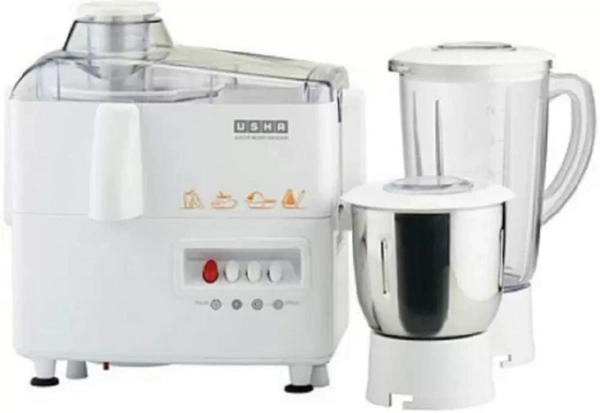 USHA Usha JMG 3345 230 W Juicer Mixer Grinder (White, 2 Jars) - 400W, WHITE, 2 Years USHA India Warranty