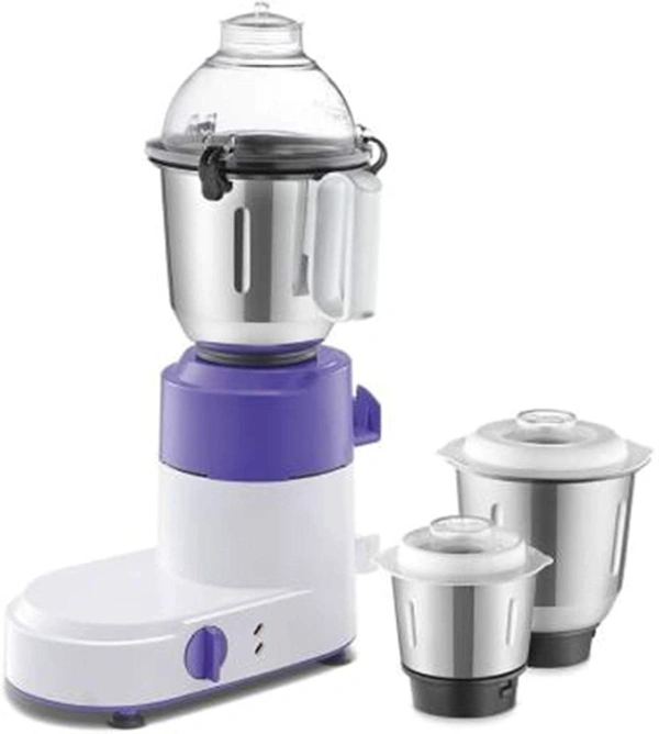 USHA Usha Optima Pro MG 3754 500 Mixer Grinder Lavender White, 3 Jars)(Pack of 1) - 500W, WHITE , PURPLE, 2 years on product & 5 years on motor Manufacturer Warranty