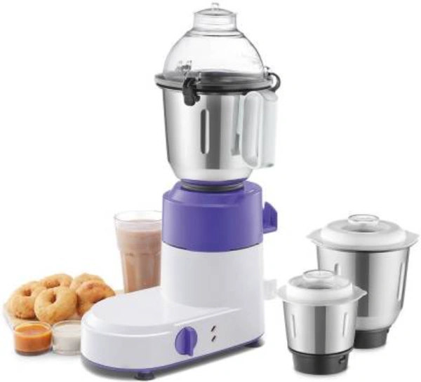 USHA Usha Optima Pro MG 3754 500 Mixer Grinder Lavender White, 3 Jars)(Pack of 1) - 500W, WHITE , PURPLE, 2 years on product & 5 years on motor Manufacturer Warranty