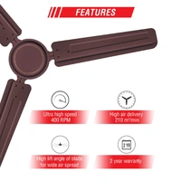 USHA Racer 1200MM BROWN 1200 mm 3 Blade Ceiling Fan  (Rich Ivory) - 1200MM, BROWN, 2 Year's Manufacturer Warranty