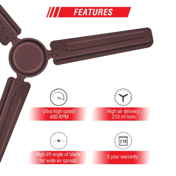 USHA Racer 1200MM BROWN 1200 mm 3 Blade Ceiling Fan  (Rich Ivory) - 1200MM, BROWN, 2 Year's Manufacturer Warranty