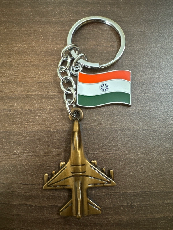 Fighter Jet with tri-colour flag Metallic  Keychain