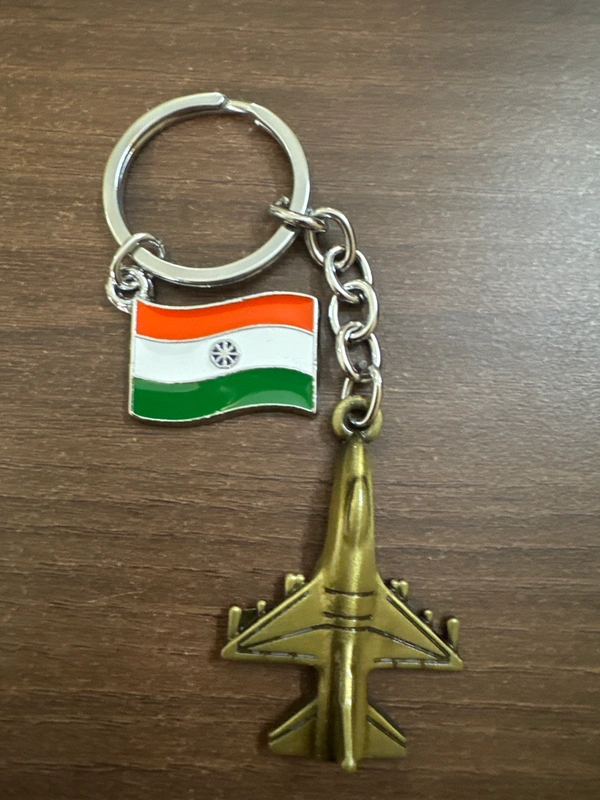 Fighter Jet with tri-colour flag Metallic  Keychain